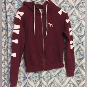 SALE XS Victoria's Secret Pink brand maroon hoodie zip up good condition